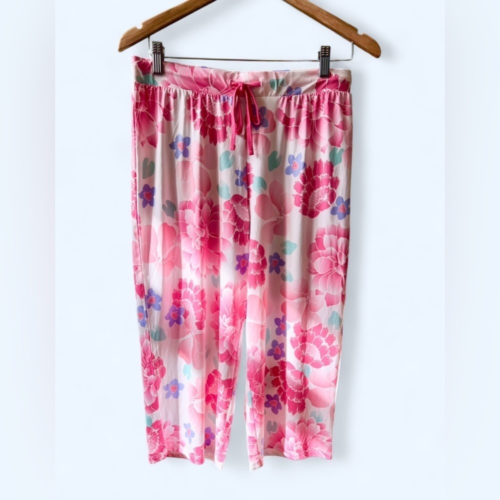 La Vie En Rose Women’s White Pink Floral Cozy Capri Pajama Pants Small - Picture 3 of 7